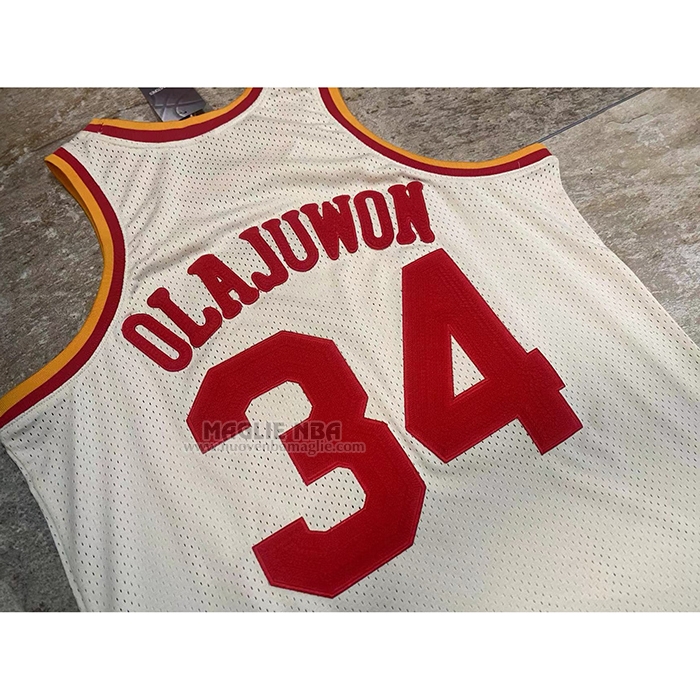 Maglia
 Hakeem Olajuwon NO 32 Houston Rockets Mitchell & Ness Chainstitch Crema
